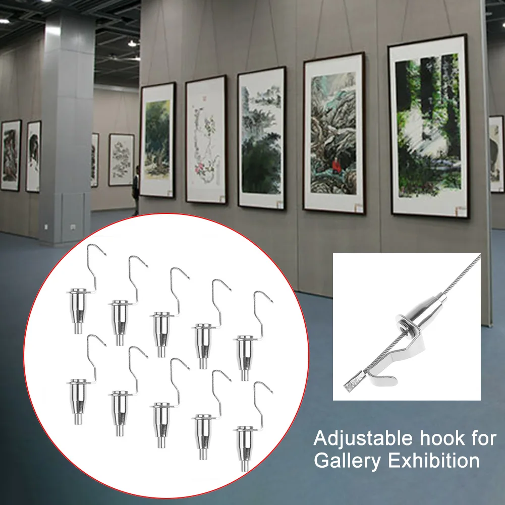 4/10pcs Adjustable Hanging Hooks Art Gallery Display Picture Frame Fixed Accessories Wire Rope Automatic Locking Suspension Code