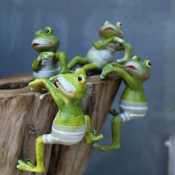 

4 Pcs/Set Creative Climbing Frogs Bonsai Decorative Hang Frog Outdoor Garden Flower Pot Decor Desk Garden Decor Ornaments