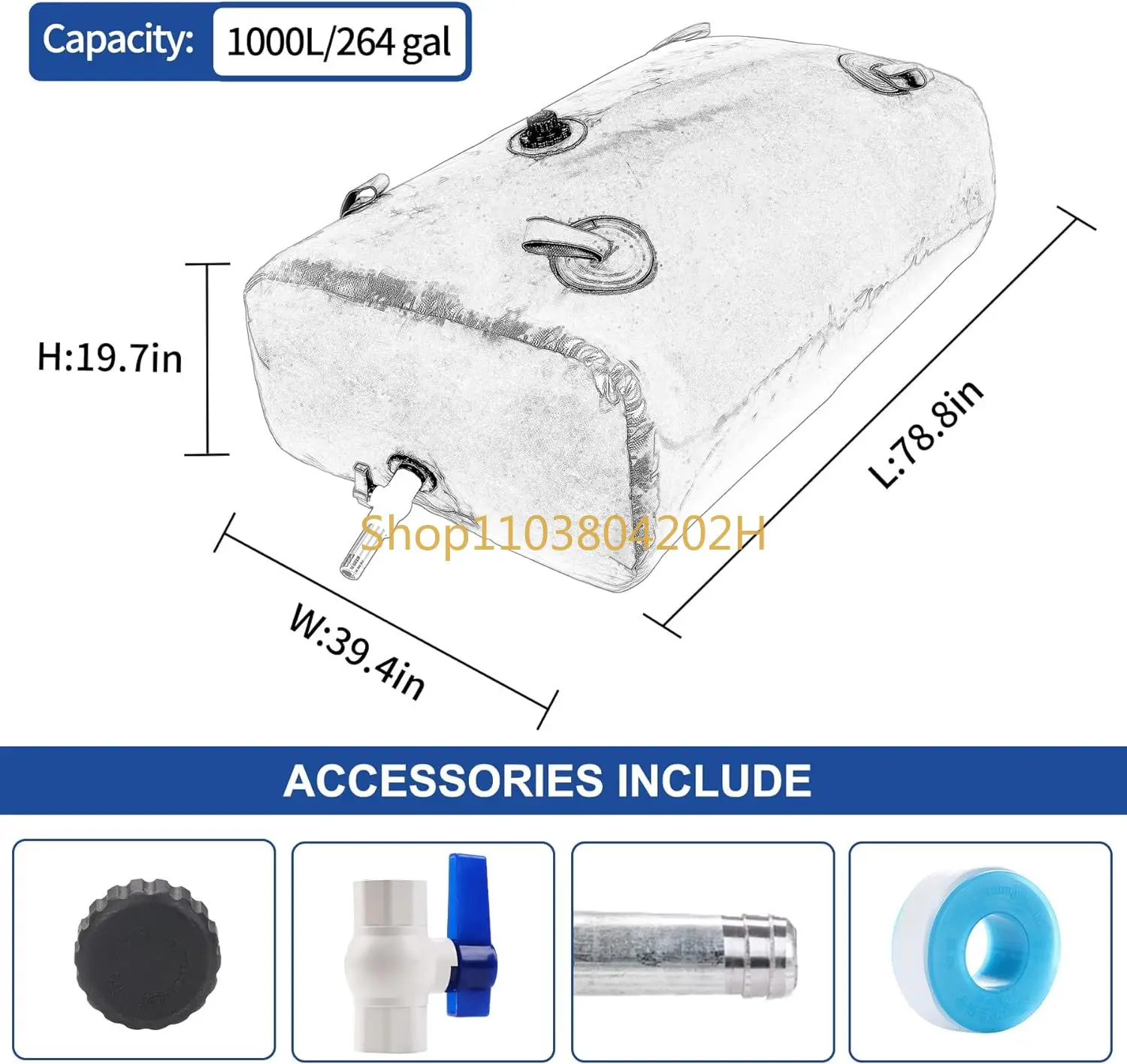 1000L water storage bag, foldable, large capacity, portable emergency water storage tank with valve, soft and wear-resistant