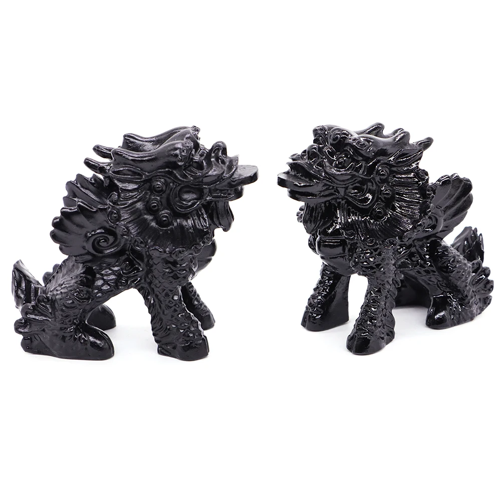 

3" Pi Xiu Statue Natural Black Obsidian Carved Chinese Mythical Wild Animal Fengshui Dragon Halloween Healing Crystal Home Decor