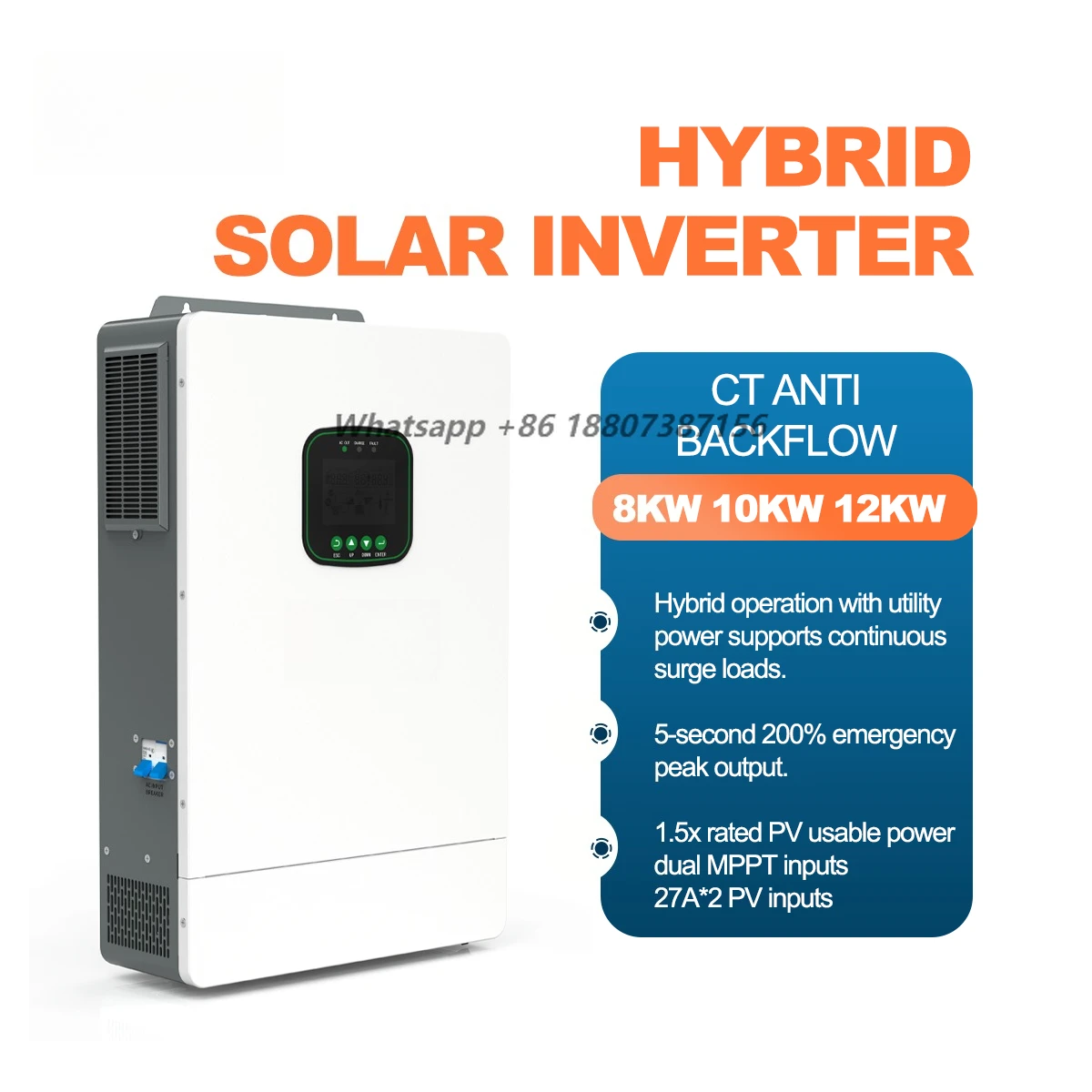 UNC Anti-reflux CT Dual  220v 10kw Solar Pure Sine Wave Single String Phase Inverter On/Off Grid Hybrid 48v 51.2v CE ROHS