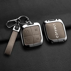 New Zinc Alloy Leather Car Smart Remote Key Case Cover For LYNK&CO 08 2022-2024 Shell Holder Protector Fob Keychain Accessories