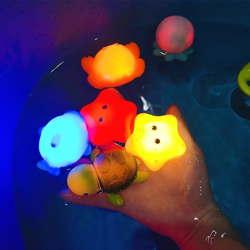 Baby Bath Toys Cute Luminous Floating Animals Swimming Water Light Play Fun Bathroom Bathtub Fishing Net Toy for Kids Gift