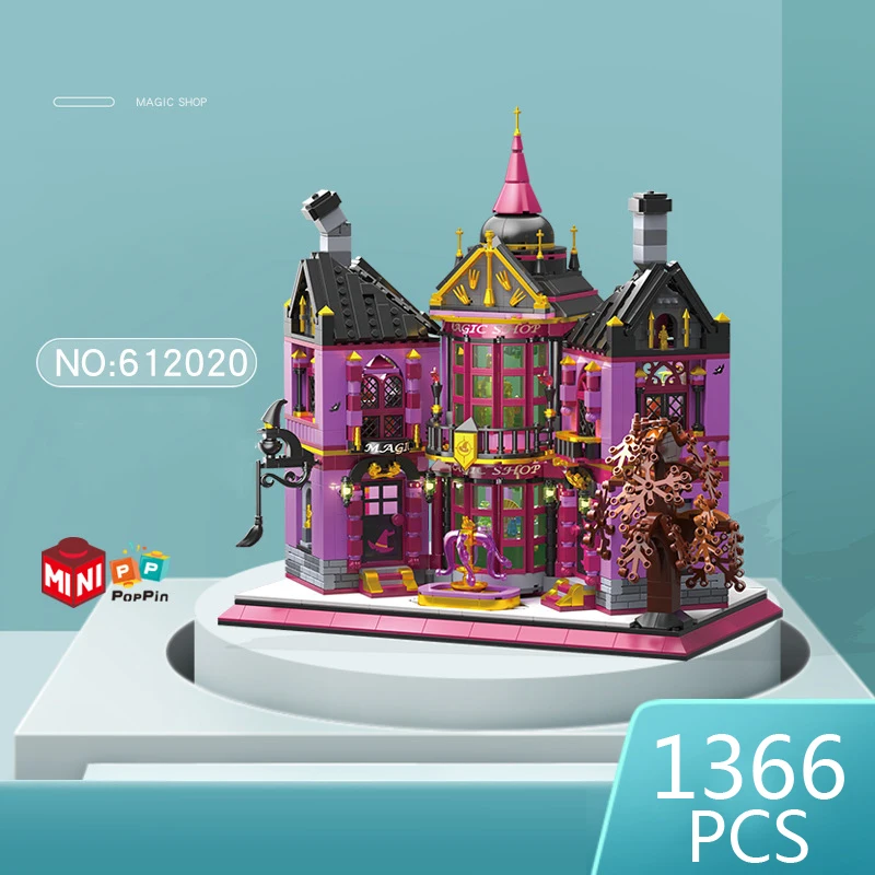 Idee Film Szene Street View Haus Architektur Mini Block Magic Shop Gebäude Ziegel Zauberer Figuren Konstruktion Spielzeug Mit Licht