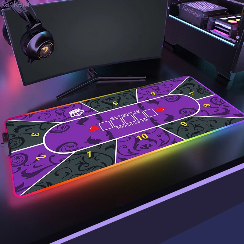 Gamer RGB Deskmat Poker Mouse Pad Keyboard Mat Gaming Laptops LED Mousepad Desk Protector Anime Texas Holdem Mause Mats 90x40CM