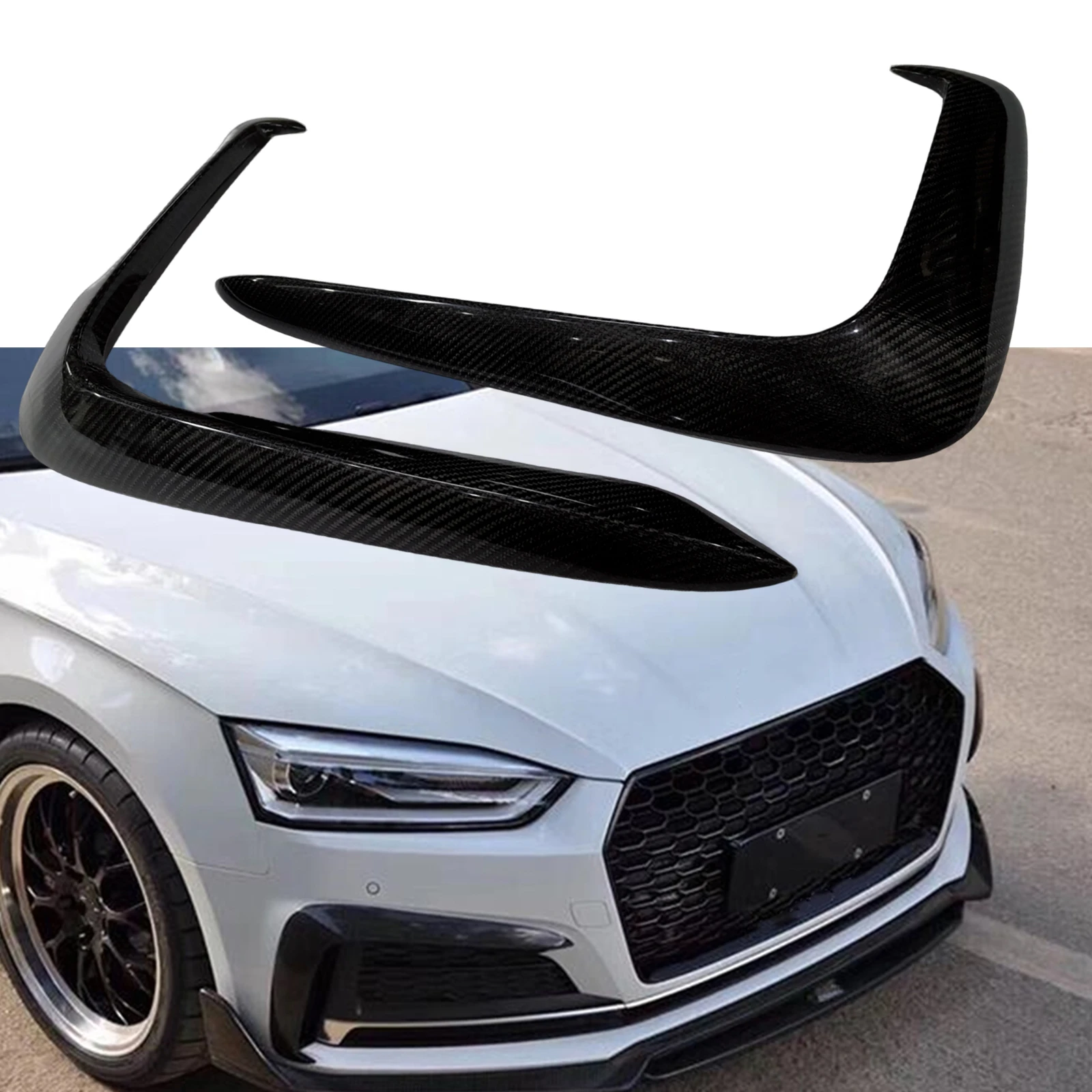 

For Audi A5 S5 2017-2019 Front Bumper Side Air Vent Hood Lamp Eyebrow Cover Carbon Fiber Fog Light Intake Frame Spoiler Splitter