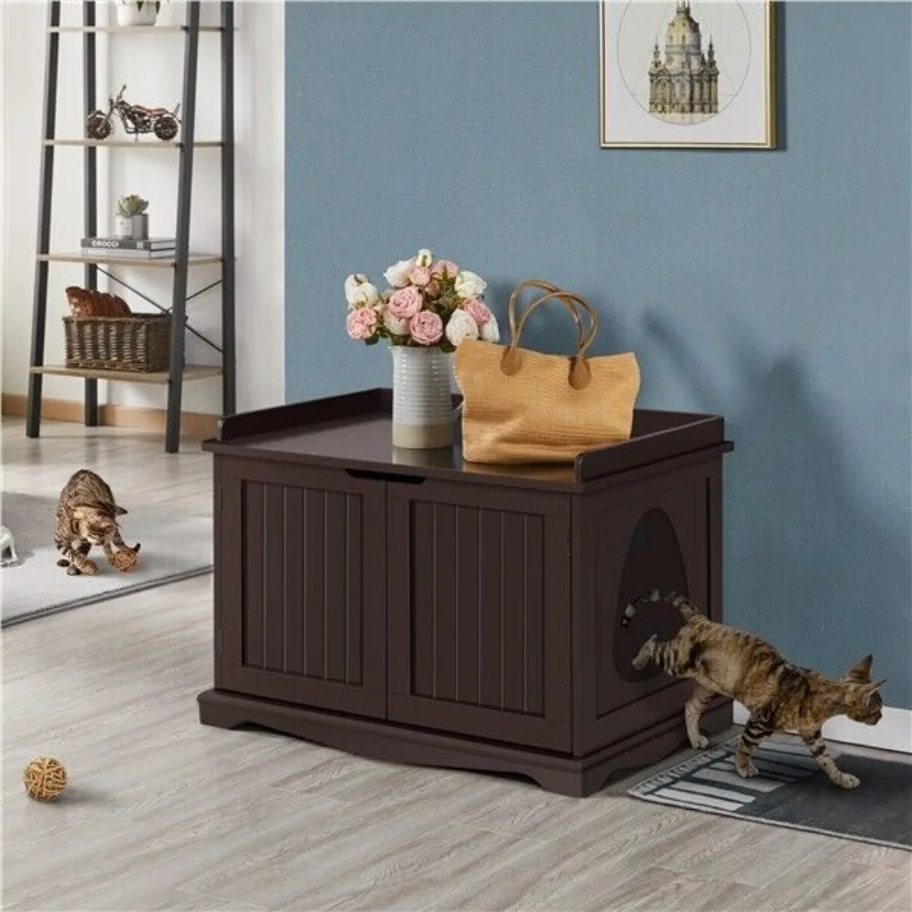 

Cat Litter Box Enclosure Pet Side Table w/2 Doors Decorative Hidden Furniture