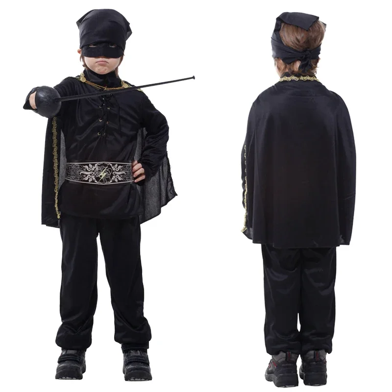 MN1 Film Karakter ZORRO Cosplay Kostuum Kinderen Halloween Rollenspel Outfits met Hoofddeksels Ooglapje Alain Delon R.I.P.8/yG