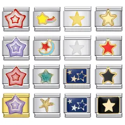 Semkeiyee Cute Star Yellow Red Blue Colorful Italian Charms Fit 9mm Italian Bracelet Bangle DIY Jewelry Gift for Women Girls