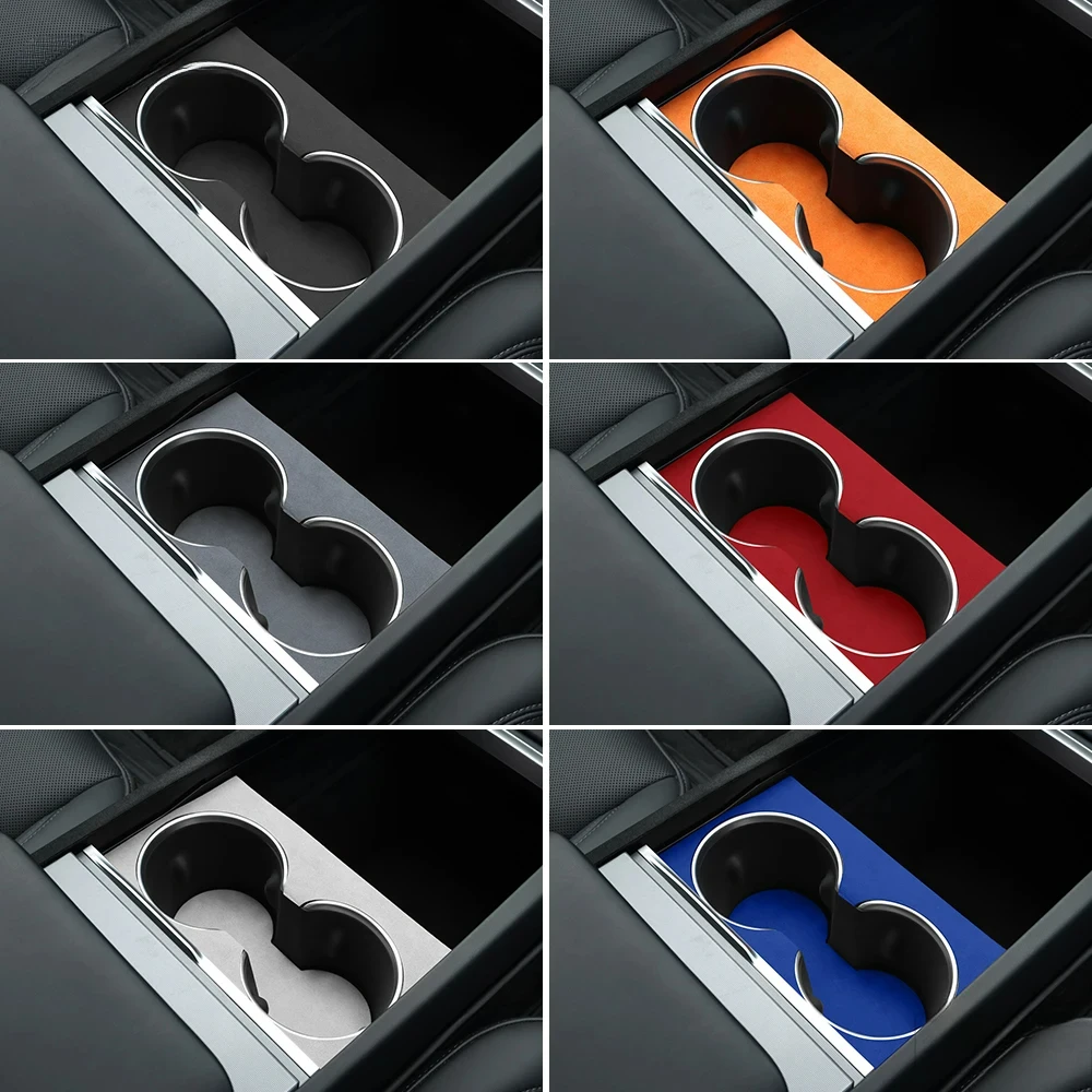 Alcan tara Suede Car Central Console Water Cup Holder Trim Stickers For Tesla Model 3 Highland 2024-Up Accessories