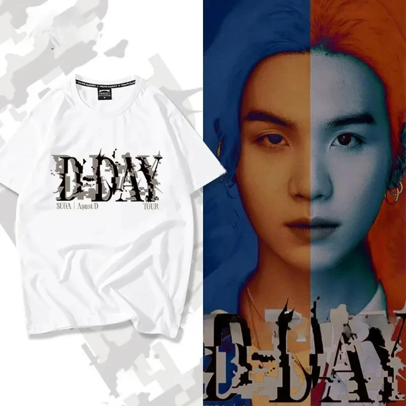 Kpop Suga Agust D D-DAY T-Shirt Retro Women Clothing Fashion Cotton Tops Tees Men Casual Solid Color Korean Y2K Streetwear