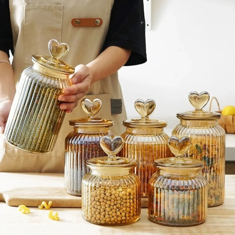 

Прозрачные стеклянные банки с крышкой Love, домашняя кухня, большая емкость, бутылка для хранения зерна, банки для хранения зерна, кухонные принадлежности Kimchi