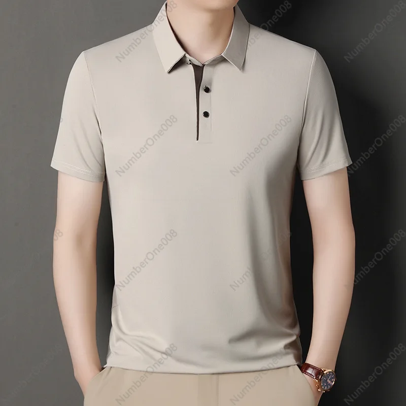 Men's Summer Short-sleeved T-shirt Casual Top Lapel 2024 Summer Middle-aged Fashion Solid Color Dad T-shirt