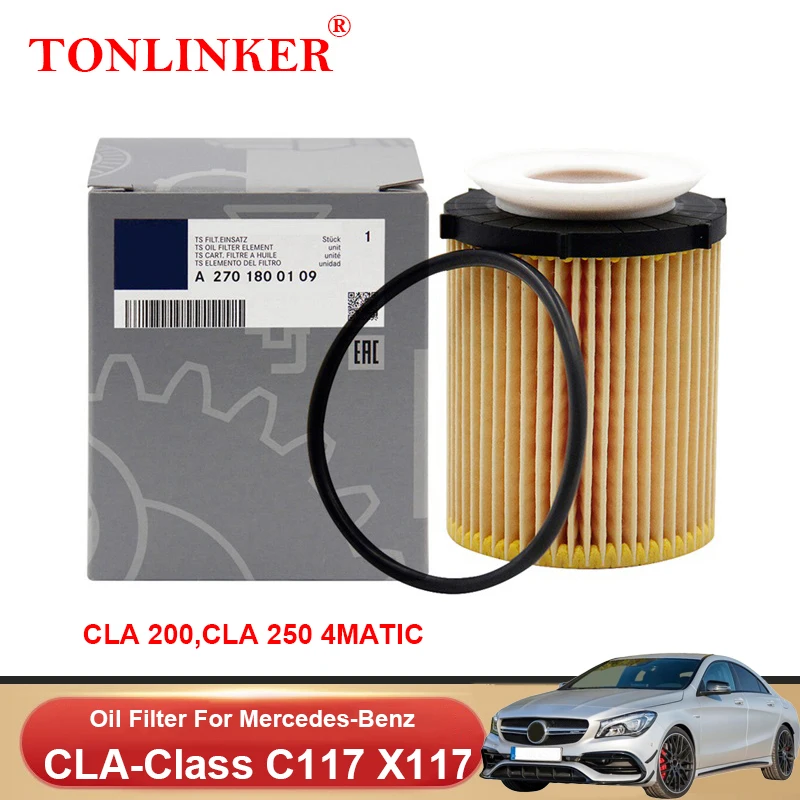 TONLINKER Oil Filter A2701800109 For Mercedes Benz CLA Class C117 X117 2013-2019 CLA200 1.6L CLA250 4MATIC 2.0L M270 A2701840225