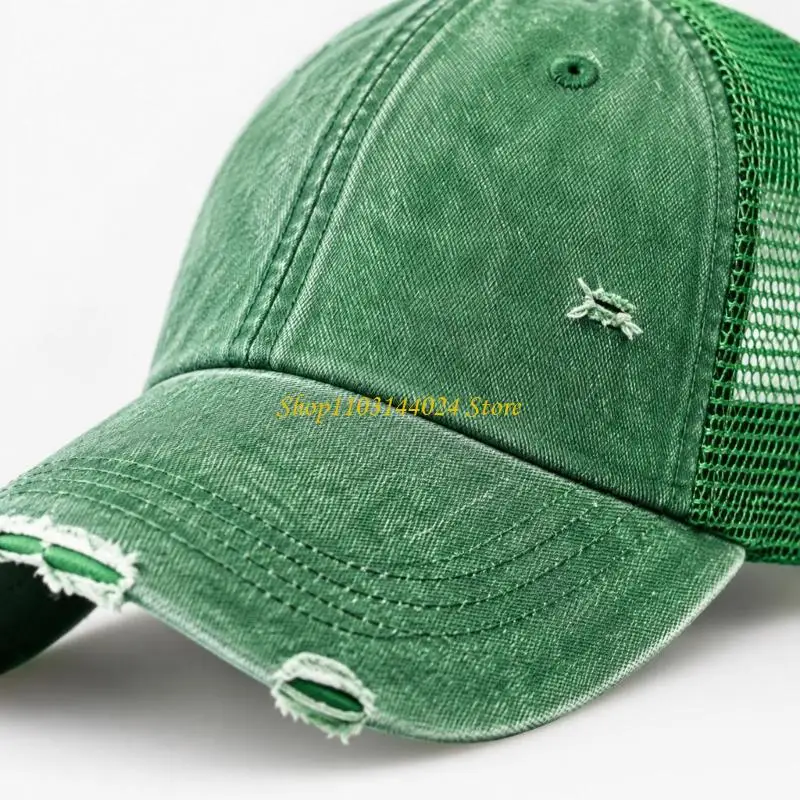 N5KE Mesh Back Baseball Hat with Distressed Cutouts and Color for Women Men Unisex