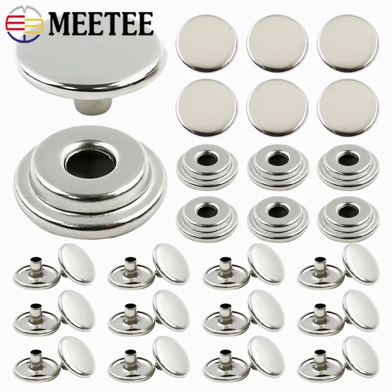 

100Pcs 15mm Silver Stainless Steel Press Stud Button Canvas Snap Buttons Tent Boat Cover Fastener Bags Leather Craft Supplies