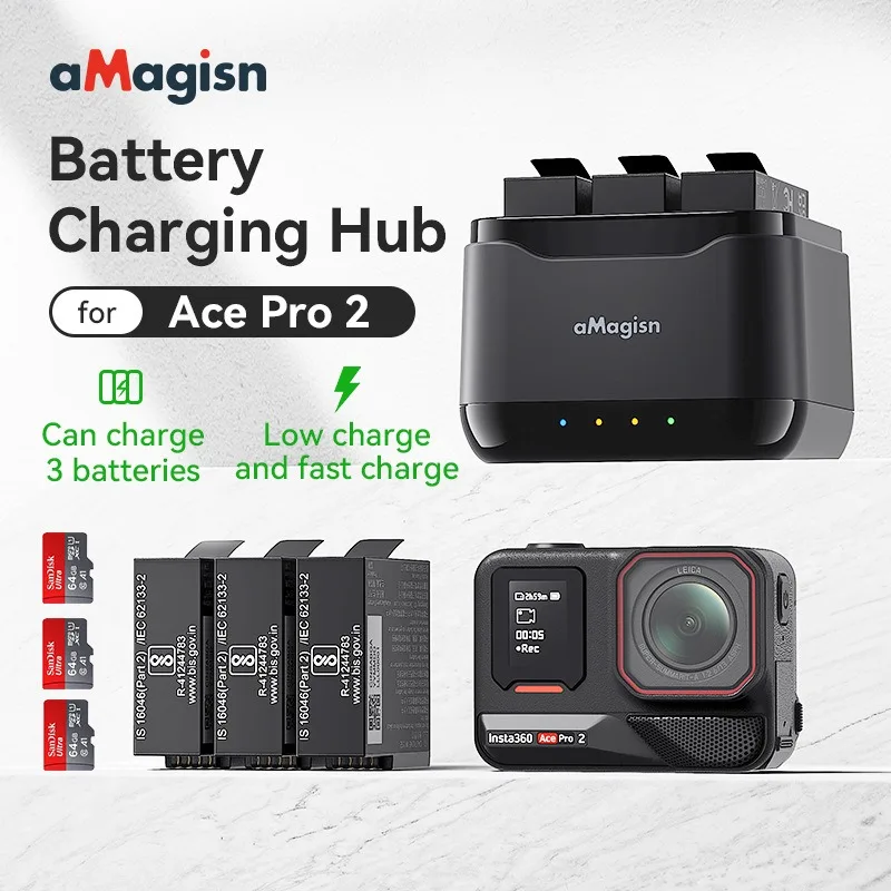 aMagisn for Insta360 AcePro2 Battery Charger Charging Cradle Storage Compartment