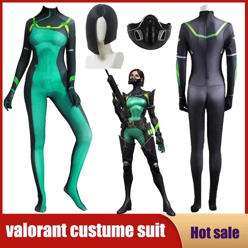 Costume de cosplay Viper Anime Game Valorant pour enfants, costume de batterie, combinaison, perruque, masque, Zentai trempé, fête de carnaval, robe Rick pour Aduit