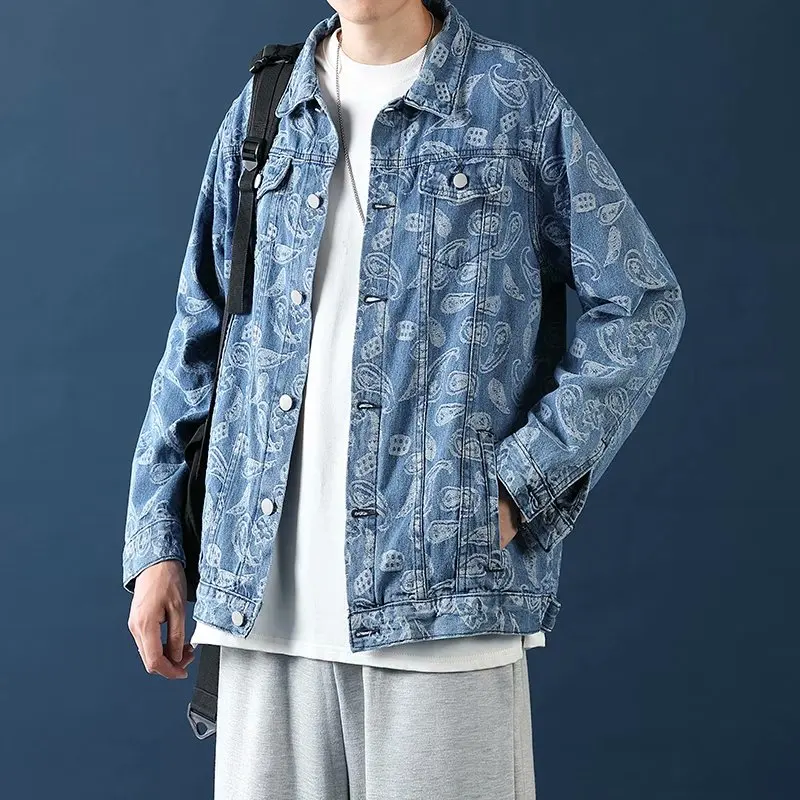 

Spring Autumn Pine Nut Flower Men's Denim Jacket Street Style Trendy Large Size Workwear Jacket Korean Version New Top Shirt