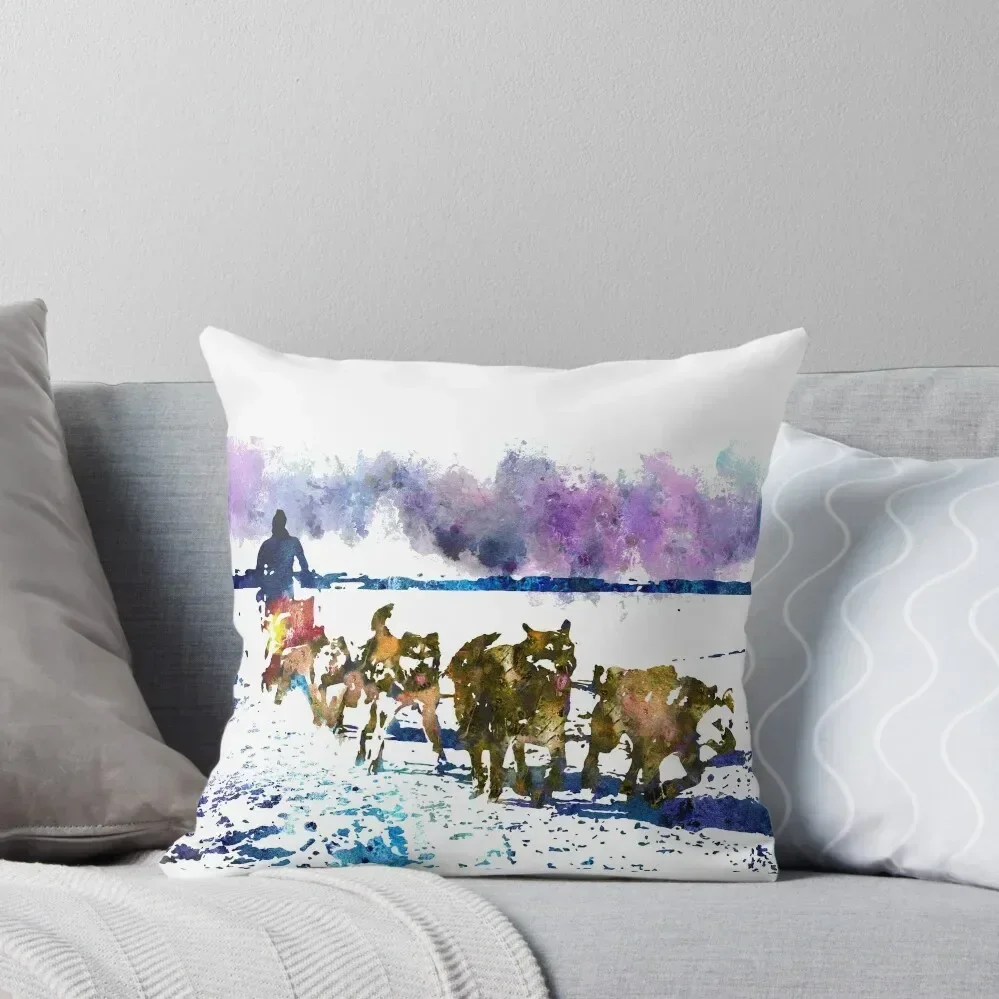 A sled dog team, Alaska, watercolor Alaska, watercolor sled dog team, Alaskan malamute Throw Pillow covers for pillows pillow