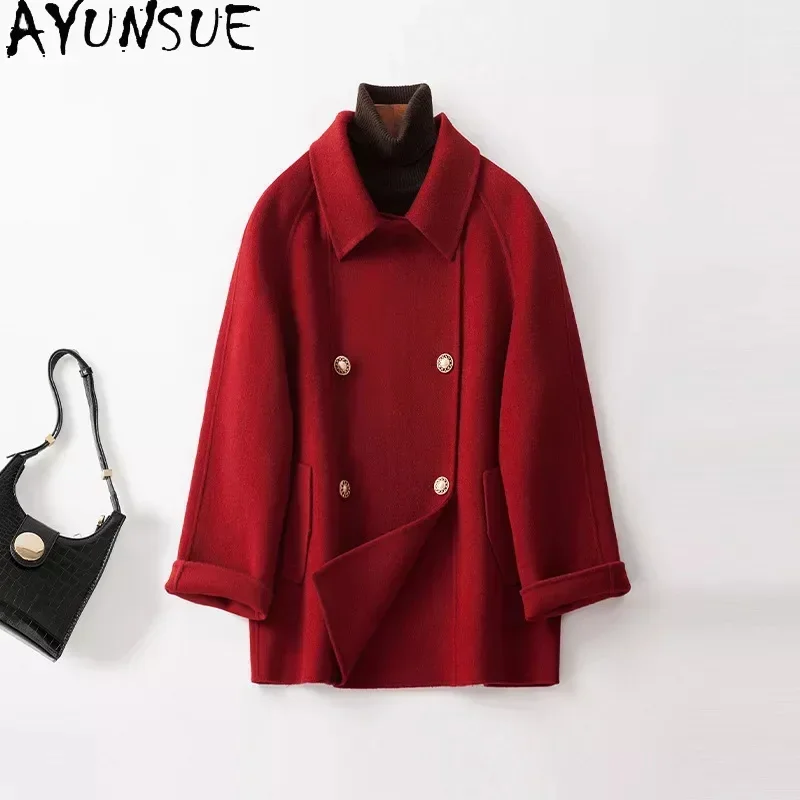 

Casual AYUNSUE 100% Wool Coats and Jackets Women Korean Fashion Autumn Winter Mid-length Coat Womens Clothing Jaquetas