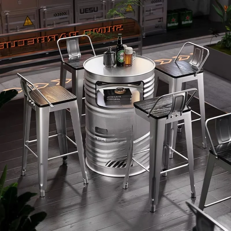 

Industrial style oil drum bar casual table wrought iron box table and chair creative outdoor seating area commercial set