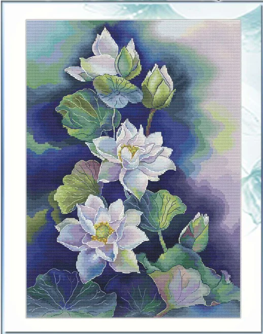 DIY Needle Work Cross Stitch Lotus under the Night 36-46 Counted Cross Stitch Kit  28ct 14ct 32ct Metallic aida