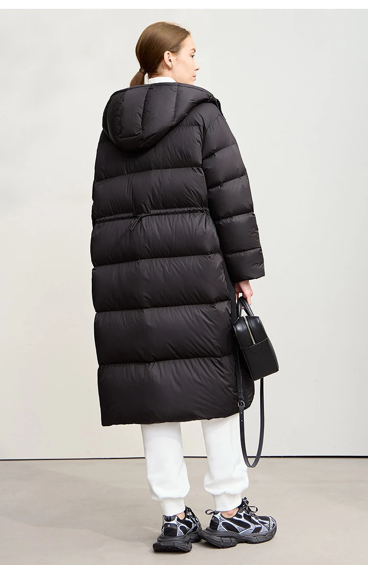 AMII Hooded Down Jacket 2026 Winter New Warm Zipper Long Sleeve 85% White Duck Down Coat Woman Loose Straight Long Coat 12524017