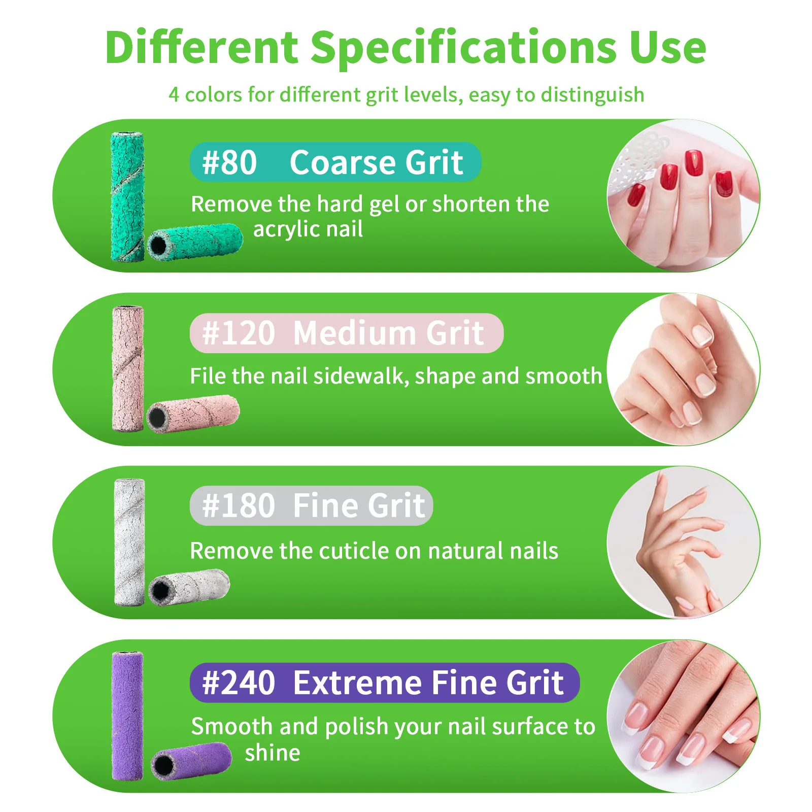 80 120 180 240 حصى 30/40 قطعة 3 مللي متر مسمار صغير الفن الموسعة الرملي العصابات مسمار لقمة ثقب لاستبدال مزيل هلام البولندية الأكريليك