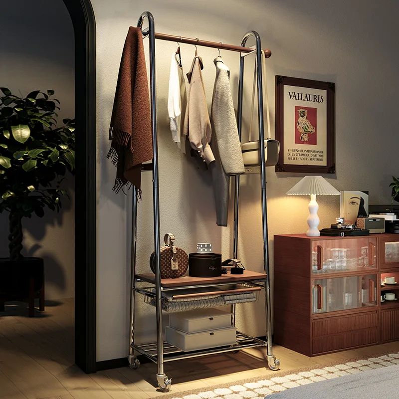 

New simple coat rack with wheels removable floor hanging clothes rack household bedroom clothes storage rack bold