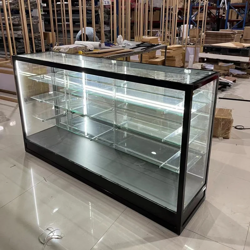 Custom, Hot Sale Aluminum Frame Display Jewelry Watch Shop Tempered Glass Locking Cabinet Full Display Showcase