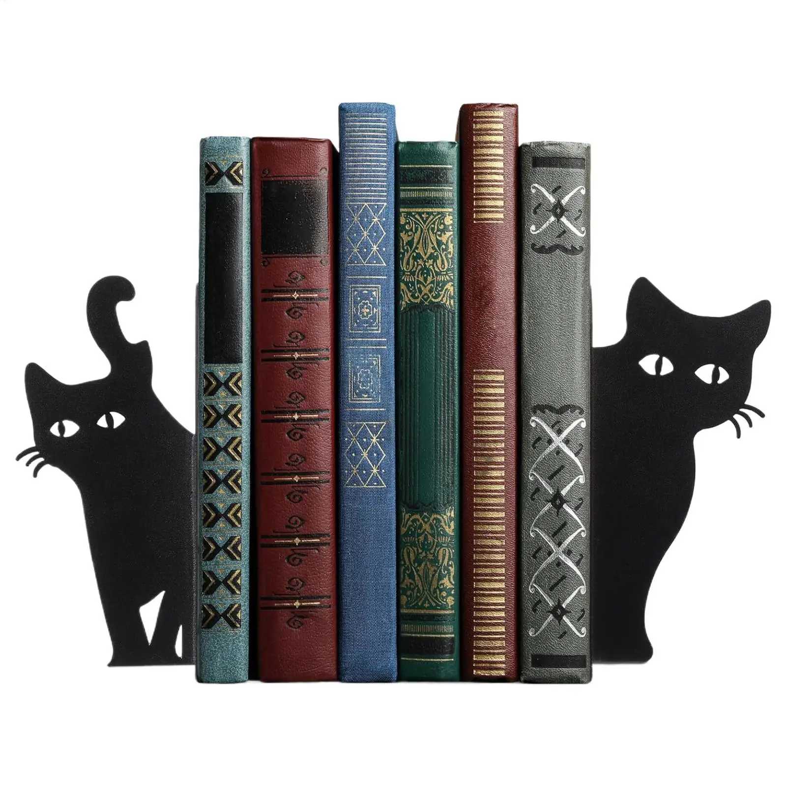 Metal Book Ends 2 Pieces Non-Slip Peeping Cat Holder Book Ends for Shelves for Reading Enthusiasts Bookshelf Bookcase Desk Home