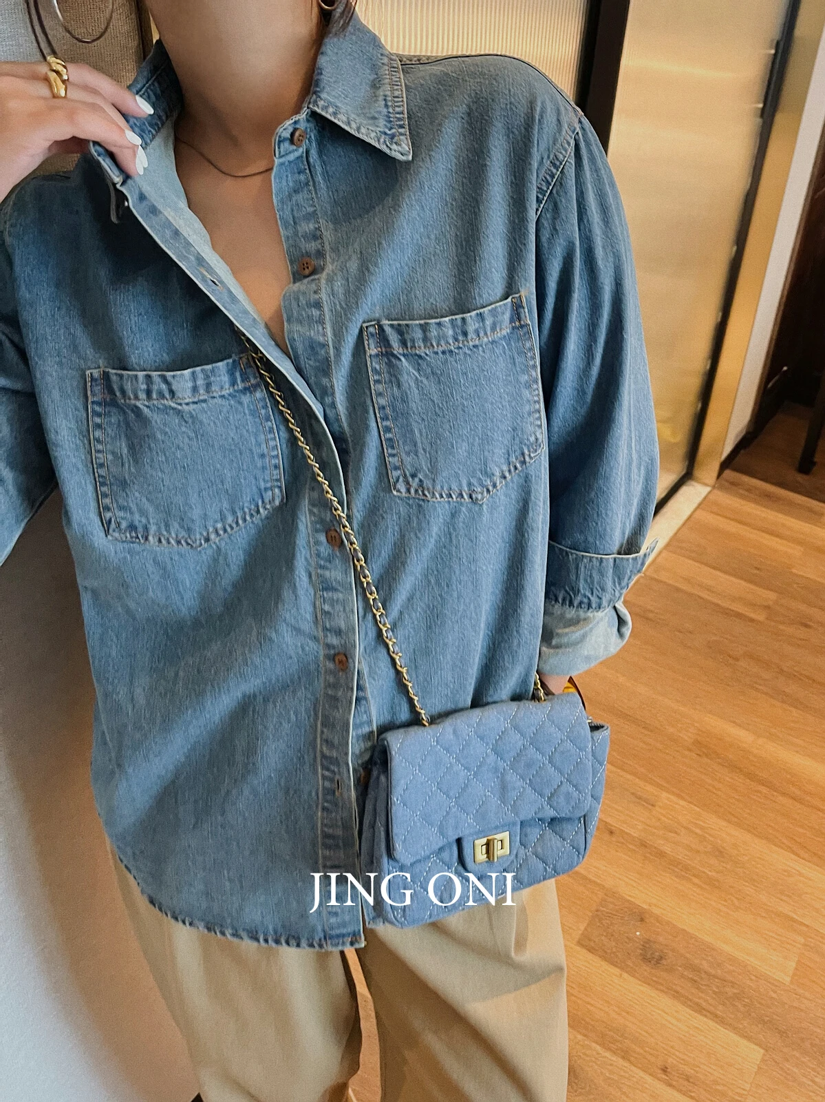 Denim Shirts Y2k Woman Clothing 2023 Korean Style Top Long Sleeve Blouse Crop Fashion Vintage Autumn Oversize Elegant Chic Youth