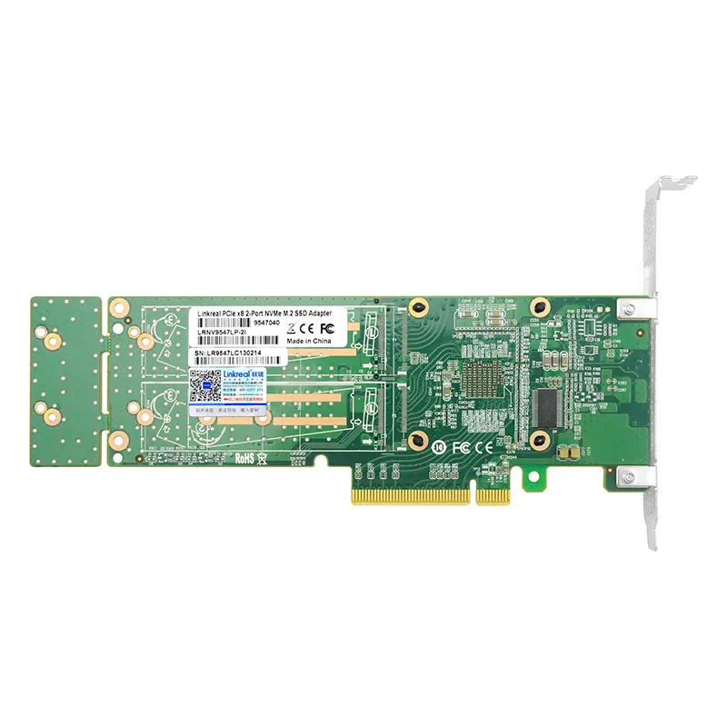 Cartão adaptador pcie 3.0x8 a 2 portas m.2 nvme ssd 22110mm, com adaptador discreto, lrnv9547lp-2i