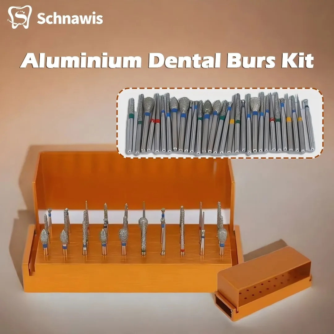 30 ชิ้น/เซ็ตอลูมิเนียมทันตกรรม Burs ชุดผู้ถือ Dental Diamond Burs สําหรับ Handpiece ความเร็วสูง Turbine + Burs ตําแหน่งกล่อง