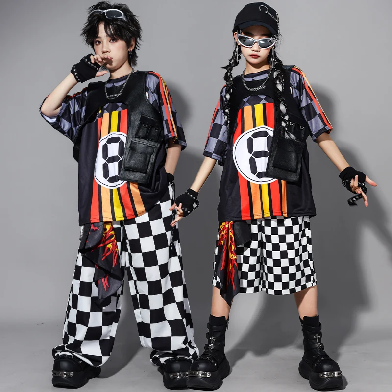 Ragazzi Hip Hop T-shirt a contrasto Pantaloni cargo scozzesi Ragazze Street Dance Jazz Costume Abbigliamento per bambini Bambini K-pop Streetwear
