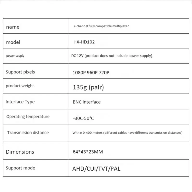 AC23-3X Two-Channel AHD/CVI/TVI1080P HD Video Multiplexer Coaxial HD Expander Adder For Camera