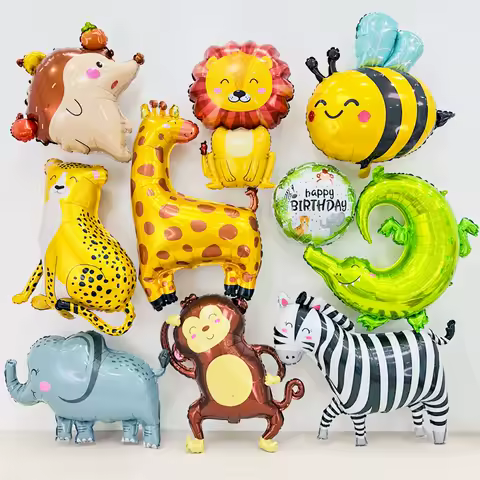 New Cartoon Animal Theme Foil Balloon Jungle Safari Lion Monkey Rabbit Kids Adult Birthday Party Decoration Supplies Baloon
