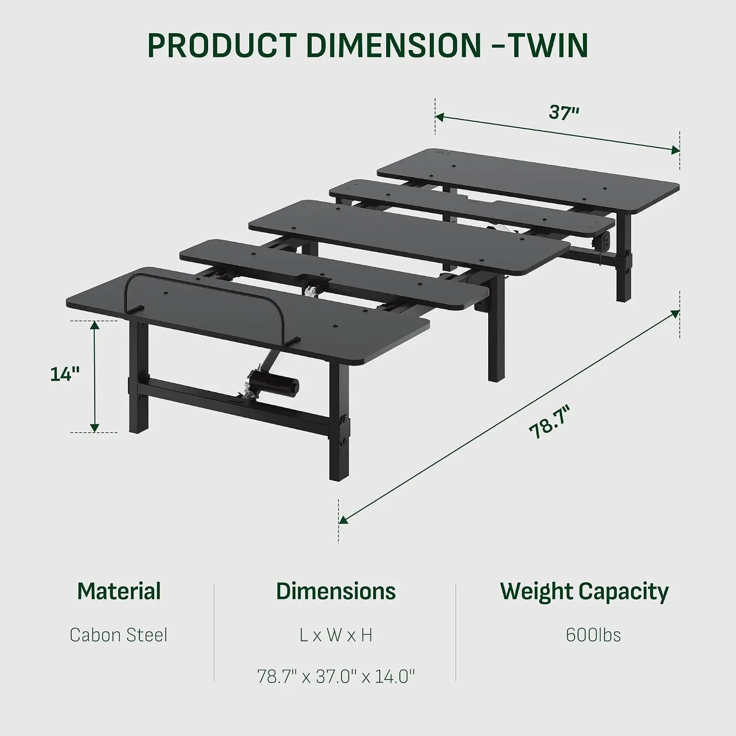 Adjustable Bed Base Twin XL, Head & Foot Incline Zero Gravity, Wireless Remote LED Presets USB Ports Dual Motor 900 Lbs, Customi