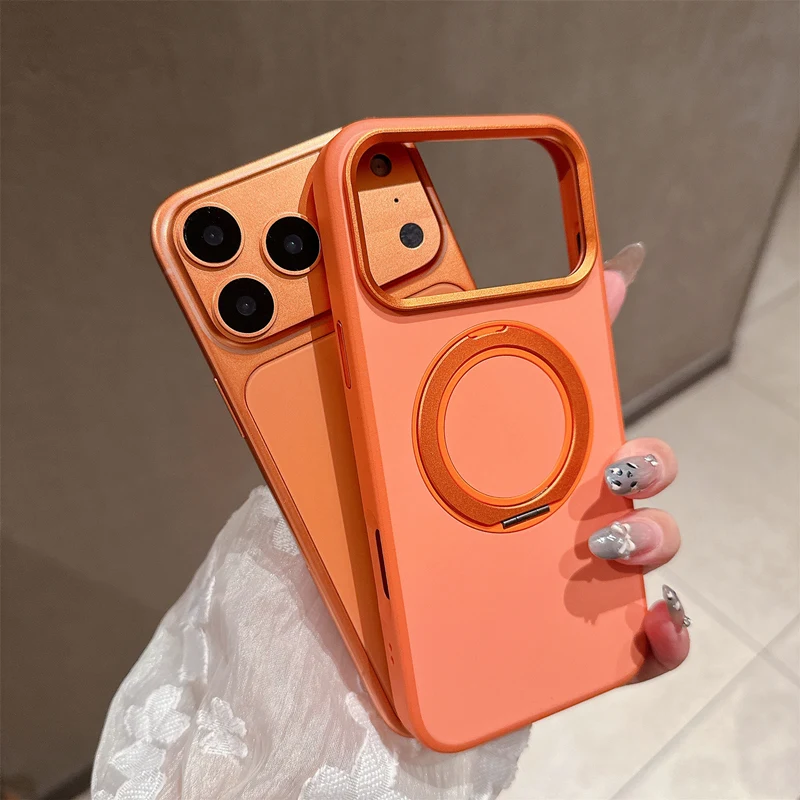 

Роскошный матовый защитный чехол MagSafe с линзами из сплава для iPhone 17 17 Pro Max 360 ° Вращающийся держатель с беспроводной зарядкой, матовый чехол против падения