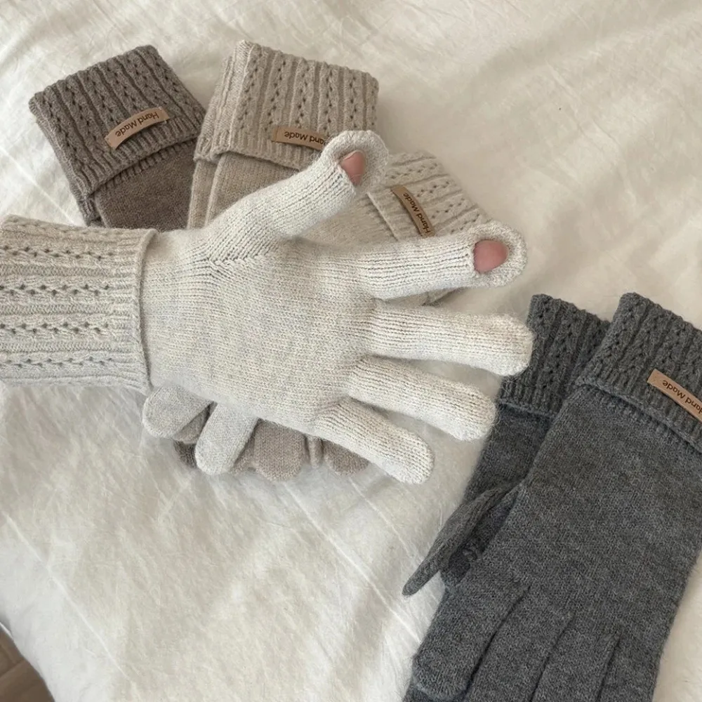 قفازات نسائية محبوكة عالية الجودة، أصابع مفقودة، حماية لشاشة اللمس، قفازات كاملة الأصابع بسيطة وقابلة للغسل