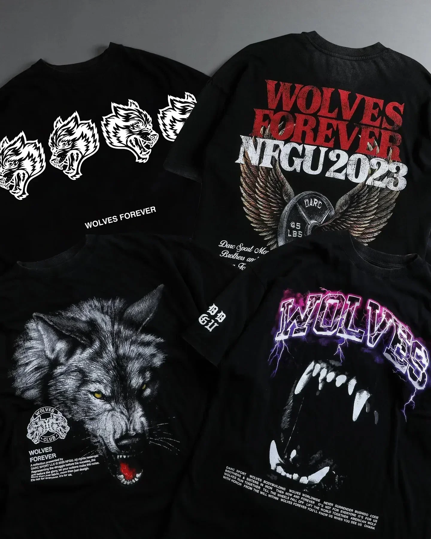 Darc Wolf Sport T-shirts Oversized Graphic DTG Printing Technique Workout Gym Fitness Men Short Sleeve Tees Cotton WuIves TShirt