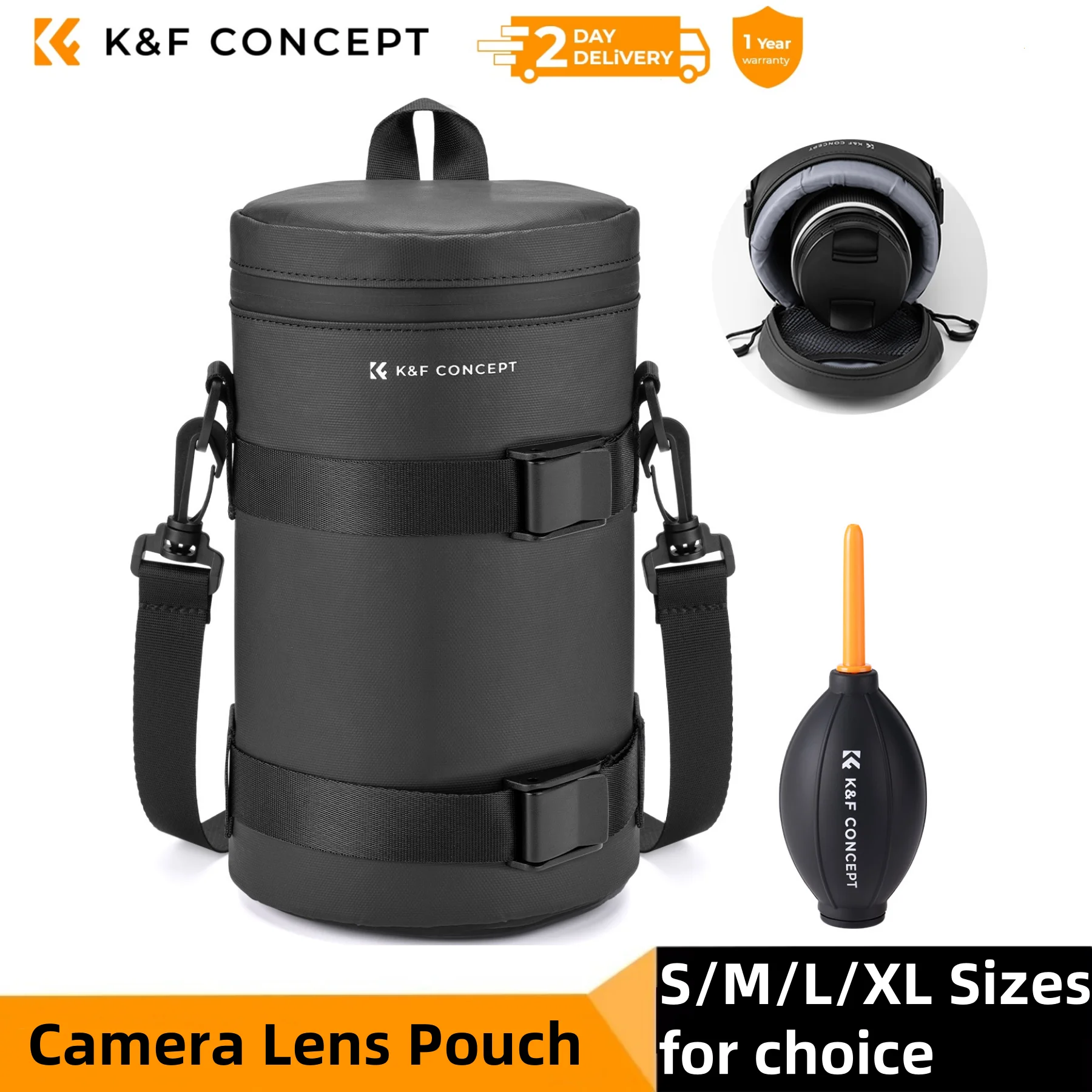 

K&F CONCEPT Camera Lens Pouch Cases for Multiple Size 1-22cm Camera Lens Bags Waterproof Zipper Lens Protective Bag XL/L/M/S