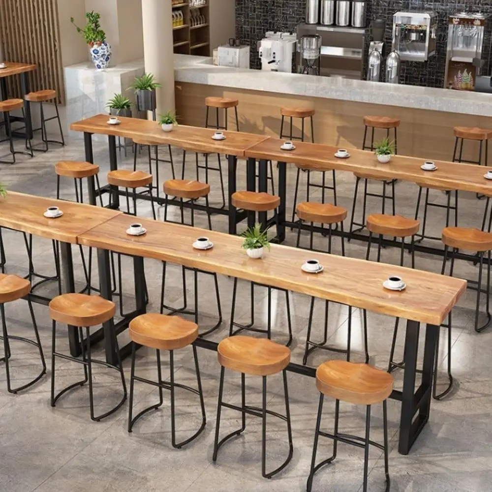 طاولة بار صناعية من الخشب الصلب السميك مقاس 1.9 بوصة، طاولة حانة ذات ارتفاع حافة حية ريفية لجزيرة المطبخ، وتناول الطعام، والمقهى، بدون ستو