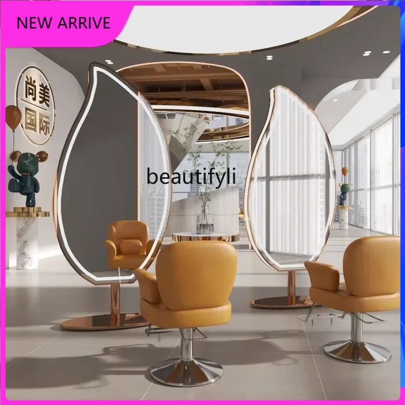 5556Hair salon mirror table hair salon special floor haircut single and double-sided new light luxury high-end with light D1089