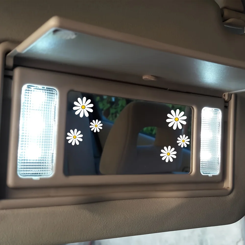 

6PCS/SET Daisy Car Rearview Mirror Sticker - Cute Flower Decal, Waterproof & Durable for Auto Interior Decor