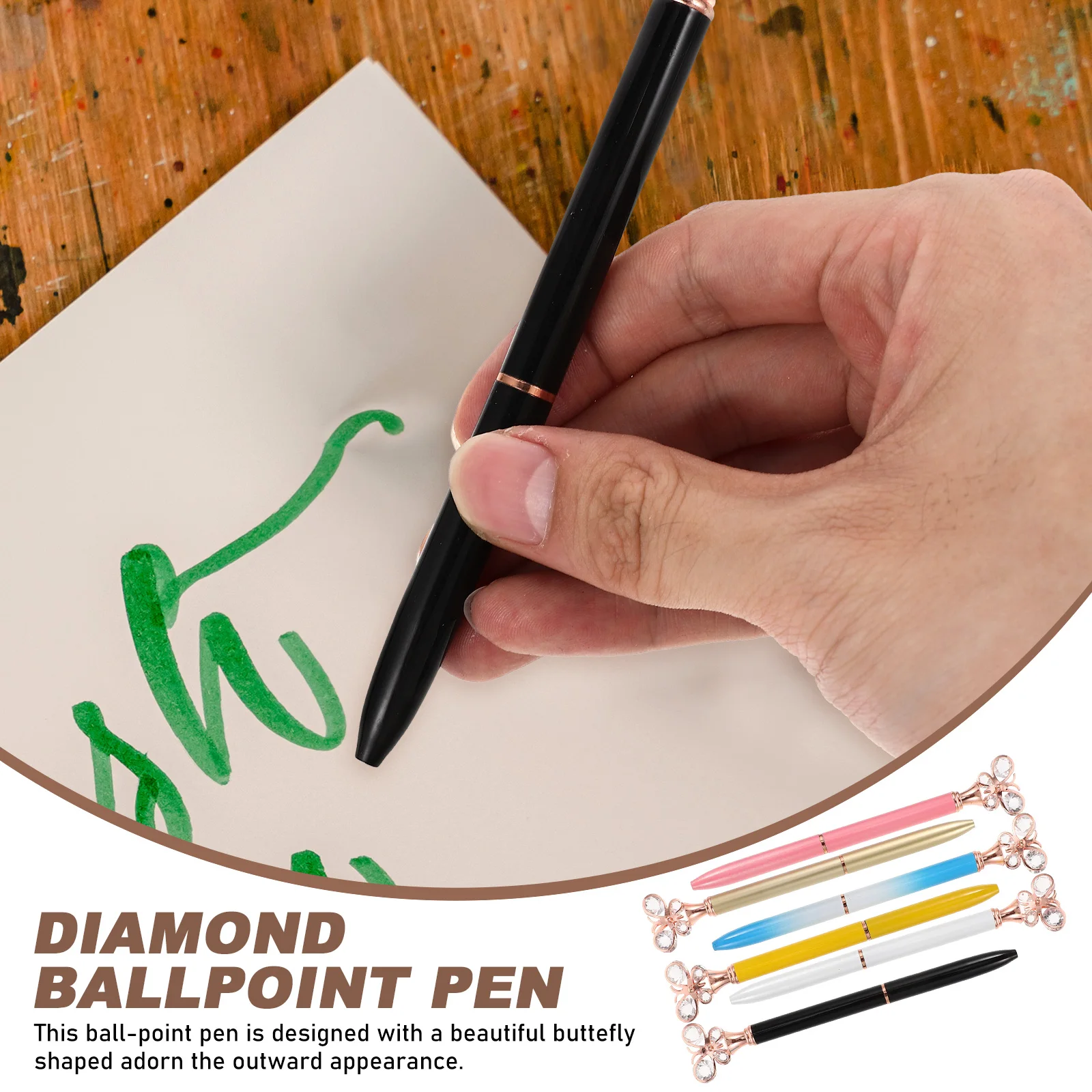 

6pcs Diamond Ballpoint Pen School Supplies Crystal Adorned Metal Roller Pen Ballpoint Roller Office School Multicolor