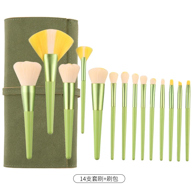 14Pcs High Quality Cute Flowers Makeup Brushes Set  Cosmetic Foundation Powder Blush Eye Shadow  Wooden Make Up Brush Tool Kit