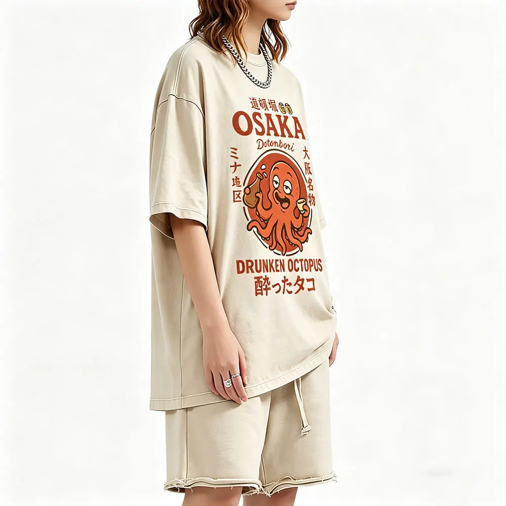

Washed Vintage Japanese Osaka Dotombori Drunken Octopus Funny Meme T-shirt Men Casual Humor T-shirts Unisex Oversized T Shirts