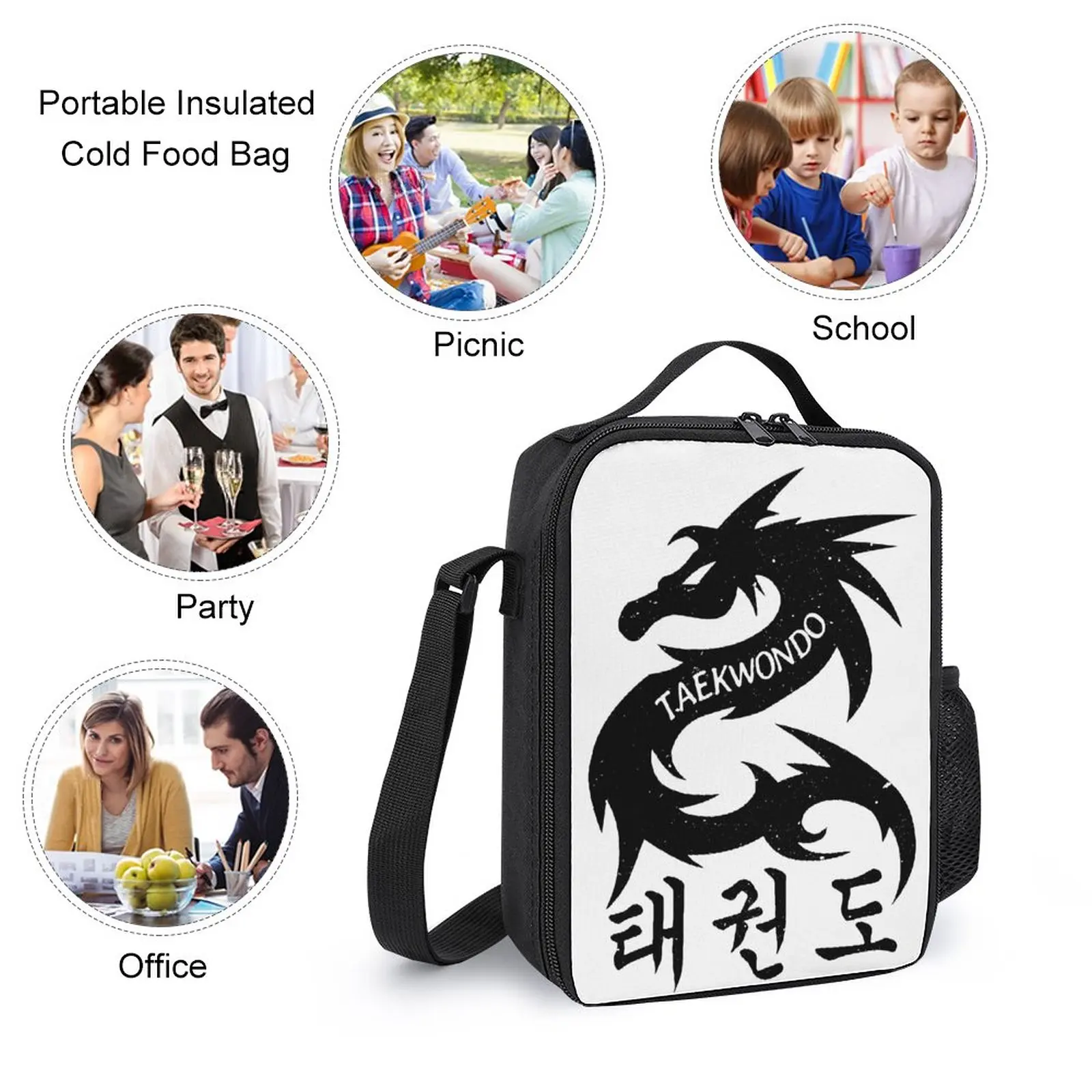 Artes marciais Dragão Mochila, Símbolos Coreanos, Afligido Durável Cozy Blanket Roll, Lunch Bag, Pen Bag, Esporte, 3 em 1 Conjunto, 17"